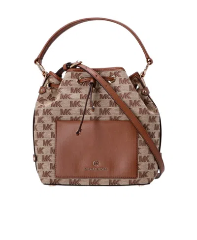 Michael Kors Maeve Monogram-print Bucket Bag In Brown