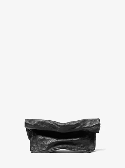 Michael Kors Maggie Crackled Leather Lunch Bag Clutch In Black