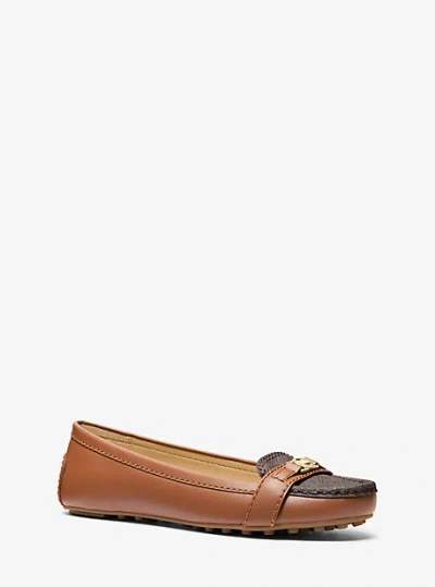 Michael Kors Mandy Leather And Signature Logo Moccasin In Brown