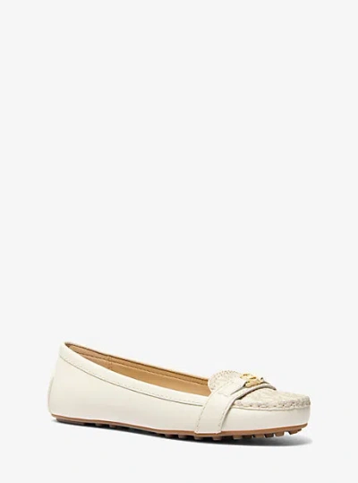 Michael Kors Mandy Leather And Signature Logo Moccasin In Natural