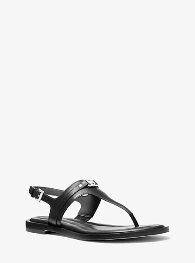 Michael Kors Mandy Leather T-strap Sandal In Black