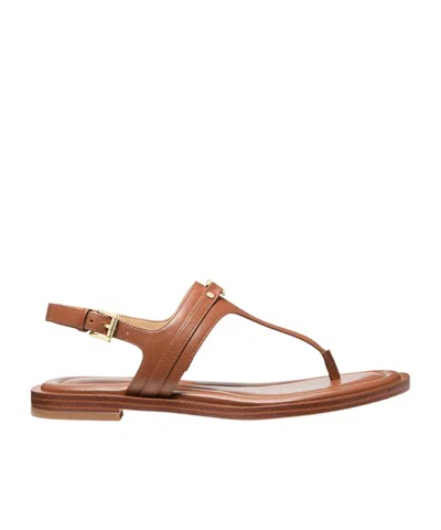 Michael Kors Mandy Leather T-strap Sandal In Brown