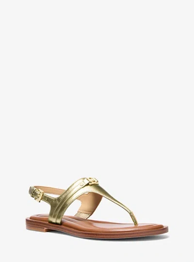 Michael Kors Mandy Metallic Leather T-strap Sandal In Gold