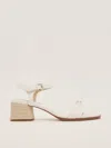 Michael Kors Mandy Sandal In White Leather With Ute Heel In Bianco Ottico