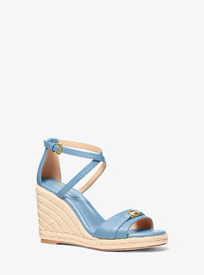 Michael Kors Mandy Saffiano Leather Wedge Sandal In Blue