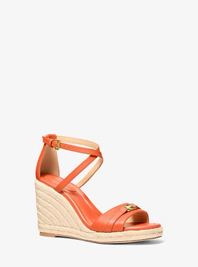 Michael Kors Mandy Saffiano Leather Wedge Sandal In Orange