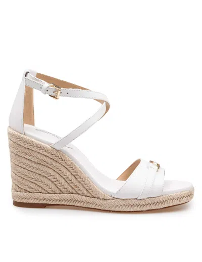 Michael Kors Mandy Wedge Sandal In White Leather With Jute Wedge