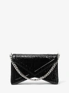 Michael Kors Manhatta Crocodile Embossed Patent Leather Shoulder Bag In Black