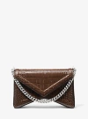 Michael Kors Manhatta Crocodile Embossed Patent Leather Shoulder Bag In Brown