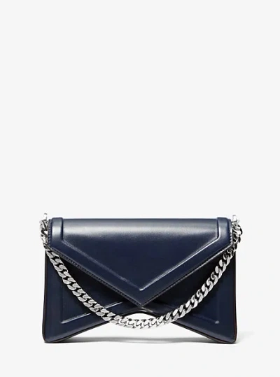 Michael Kors Manhatta Leather Shoulder Bag In Blue