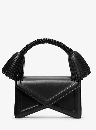 Michael Kors Manhatta Leather Tassel Shoulder Bag In Black
