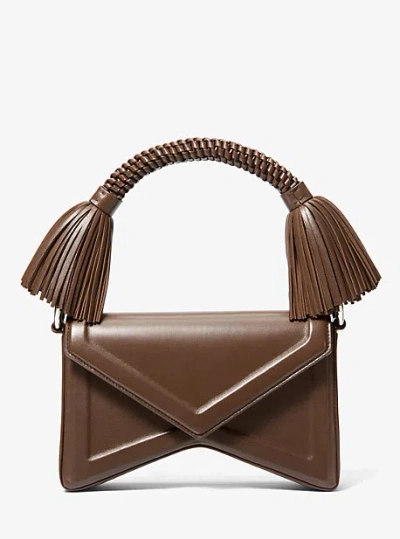 Michael Kors Manhatta Leather Tassel Shoulder Bag In Brown
