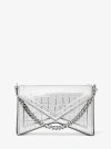 Michael Kors Manhatta Metallic Crocodile Embossed Leather Shoulder Bag In Silver