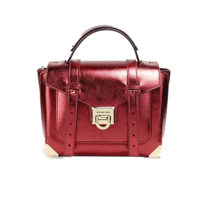 Michael Kors Manhattan Medium Crimson Leather Top Handle School Satchel Women's Bag In Multi