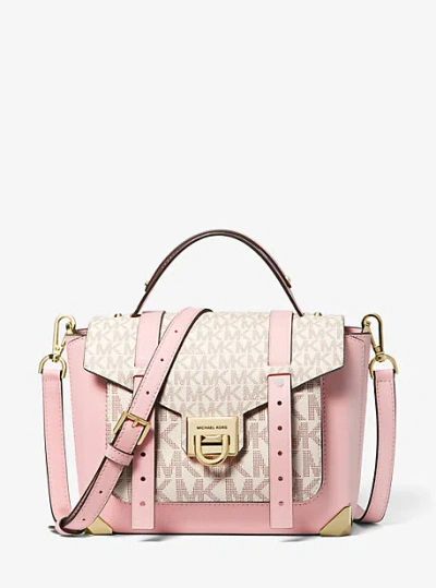 Michael Kors Manhattan Medium Leather And Logo Satchel In Pink