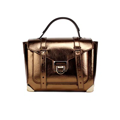 Michael Kors Manhattan Medium Mocha Leather Top Handle Satchel Bag In Bronze