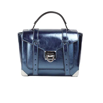 Michael Kors Manhattan Medium Teal Leather Top Handle Satchel Bag In Blue