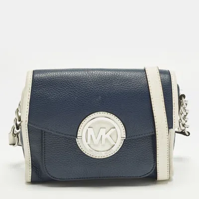 Pre-owned Michael Kors Margo Navy Blue/white Leather Crossbody Bag