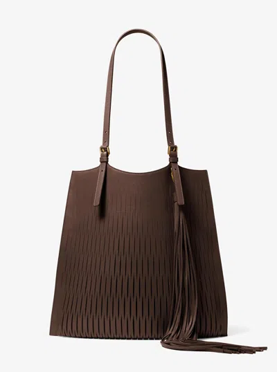 Michael Kors Marianne Perforated Leather Market Bag In Brown
