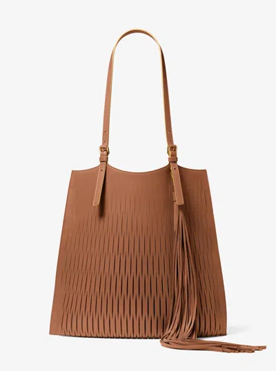 Michael Kors Marianne Perforated Leather Market Bag In Brown