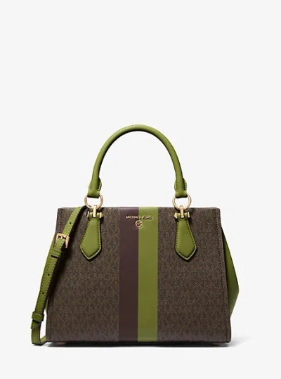 Michael Kors Marilyn Medium Logo Stripe Satchel In Green