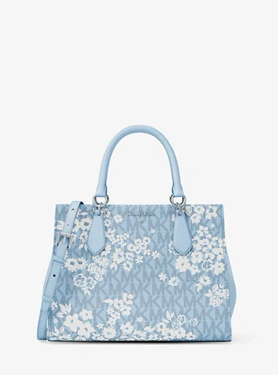 Michael Kors Marilyn Medium Printed Signature Logo Satchel In Blue