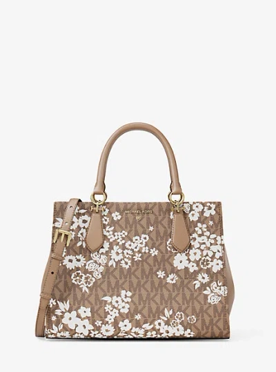 Michael Kors Marilyn Medium Printed Signature Logo Satchel In Brown