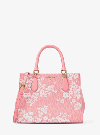 Michael Kors Marilyn Medium Printed Signature Logo Satchel In Pink