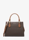Michael Kors Marilyn Medium Signature Logo Convertible Satchel In Brown