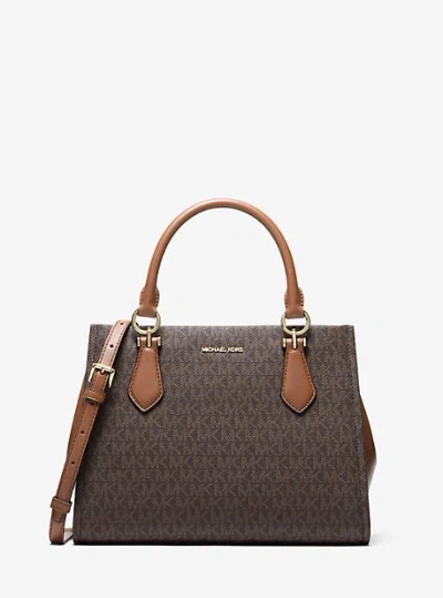 Michael Kors Marilyn Medium Signature Logo Convertible Satchel In Brown