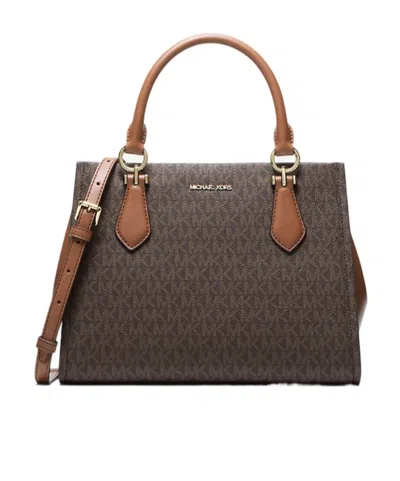 Michael Kors Marilyn Medium Signature Logo Convertible Satchel In Brown