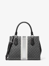 Michael Kors Marilyn Medium Signature Logo Stripe Satchel In Black