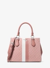 Michael Kors Marilyn Medium Signature Logo Stripe Satchel In Pink