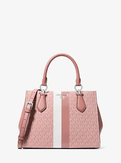 Michael Kors Marilyn Medium Signature Logo Stripe Satchel In Pink