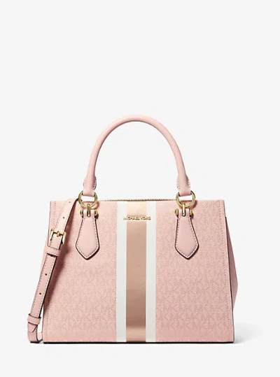 Michael Kors Marilyn Medium Signature Logo Stripe Satchel In Pink