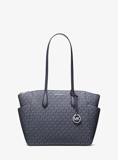 Michael Kors Marilyn Medium Signature Logo Tote Bag In Blue