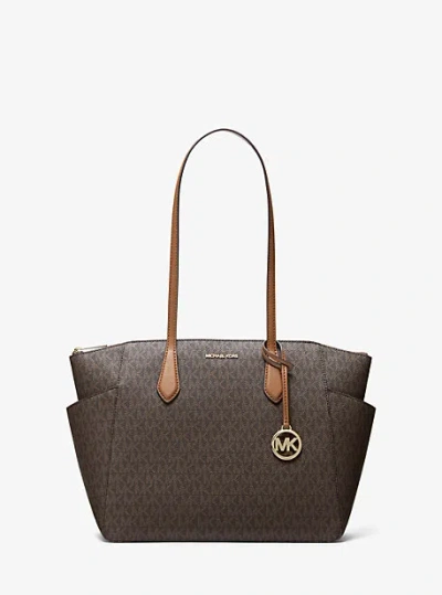 Michael Kors Marilyn Medium Signature Logo Tote Bag In Brown