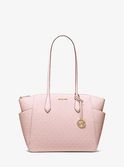 Michael Kors Marilyn Medium Signature Logo Tote Bag In Pink