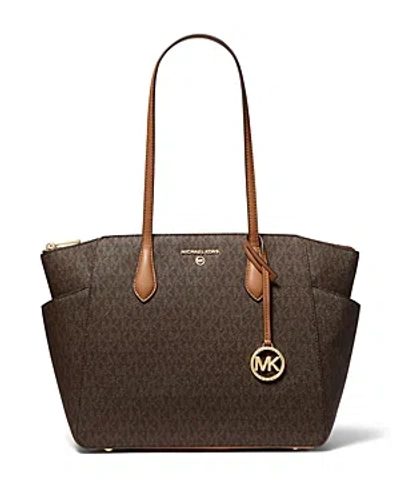 Michael Kors Marilyn Medium Top Zip Tote In Brown/acorn