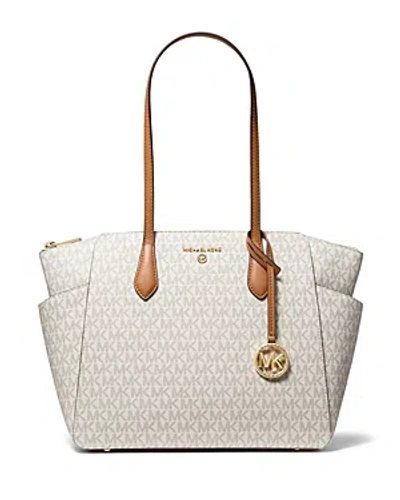 Michael Kors Marilyn Medium Top Zip Tote In Vanilla/acorn