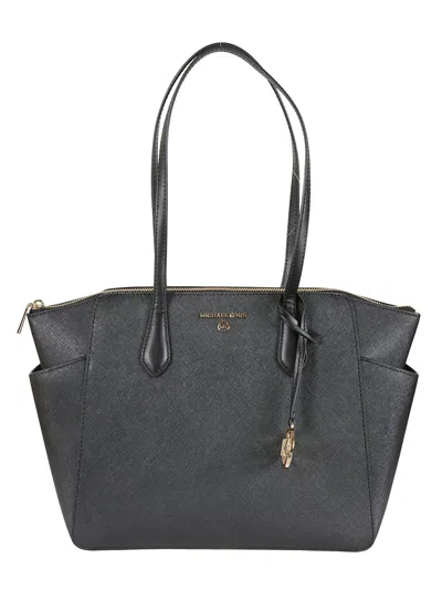 Michael Kors Marilyn Structured Black Leather Shoulder Bag In Gray