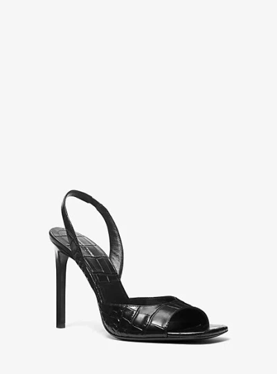 Michael Kors Marisa Crocodile Embossed Patent Leather Sandal In Black