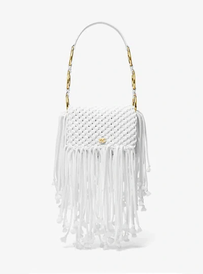 Michael Kors Marissa Medium Hand-woven Macramé Shoulder Bag In White