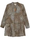 Michael Kors Abito Corto Chemisier In Cotone Animalier In Brown