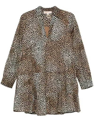 MICHAEL KORS MICHAEL KORS MARRONE LEOPARD PRINT TIERED DRESS