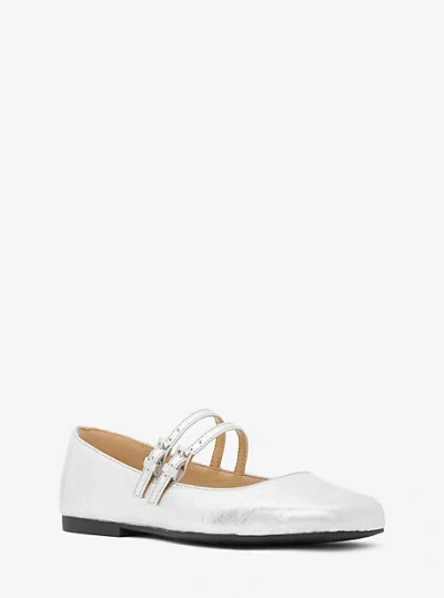 Michael Kors Matilda Crackled Metallic Leather Mary Jane In Silver