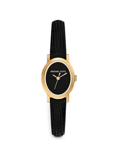 Michael Kors Maude Leather Strap 22mm Watch In Black