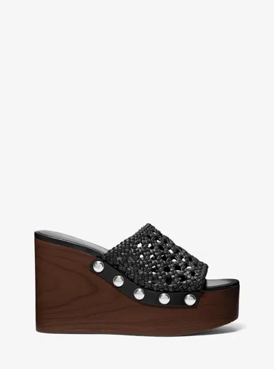 Michael Kors Mayes Woven Wedge Sandal In Black