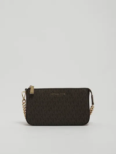 Michael Kors Md Chain Pouchette Clutch In Marrone
