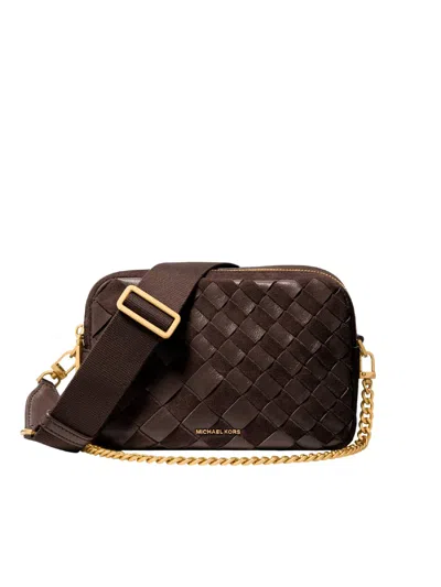 Michael Kors Bryant Woven Double-zip Crossbody Bag In Brown